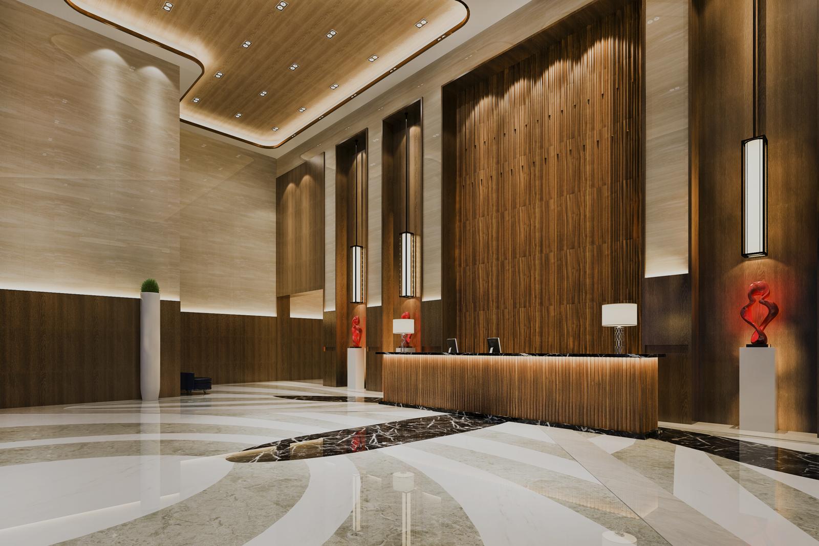 Hotel lobby with reception desk