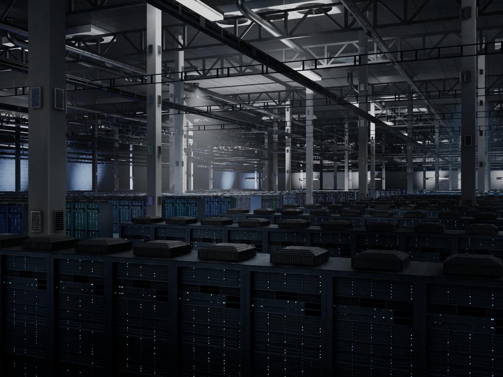 Rows of servers in a data center